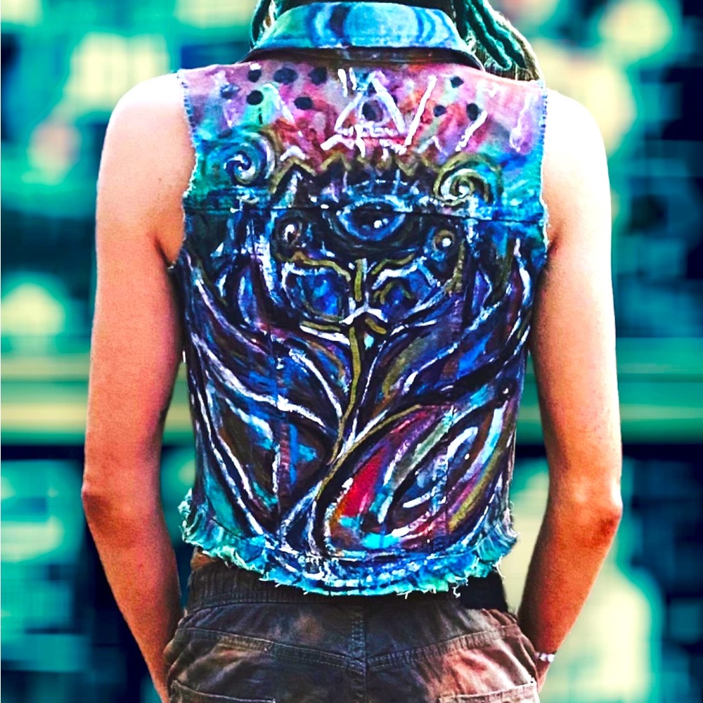 Vintage Levi’s upcycle denim vest handpainted psychedelic